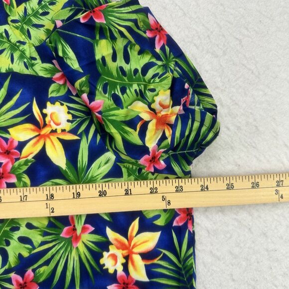 Caribou Hawaiian Shirt Women 1X Green Blue Pink Floral Button Up Shoulder Pads - Picture 7 of 12